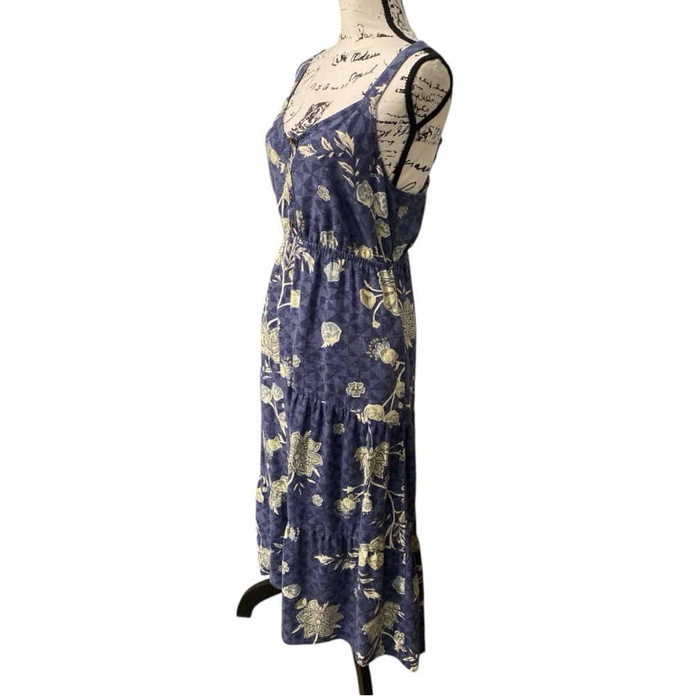 Blue Floral Linen Milkmaid Dress Tiered Cottagecore High Low Babydoll women’s M